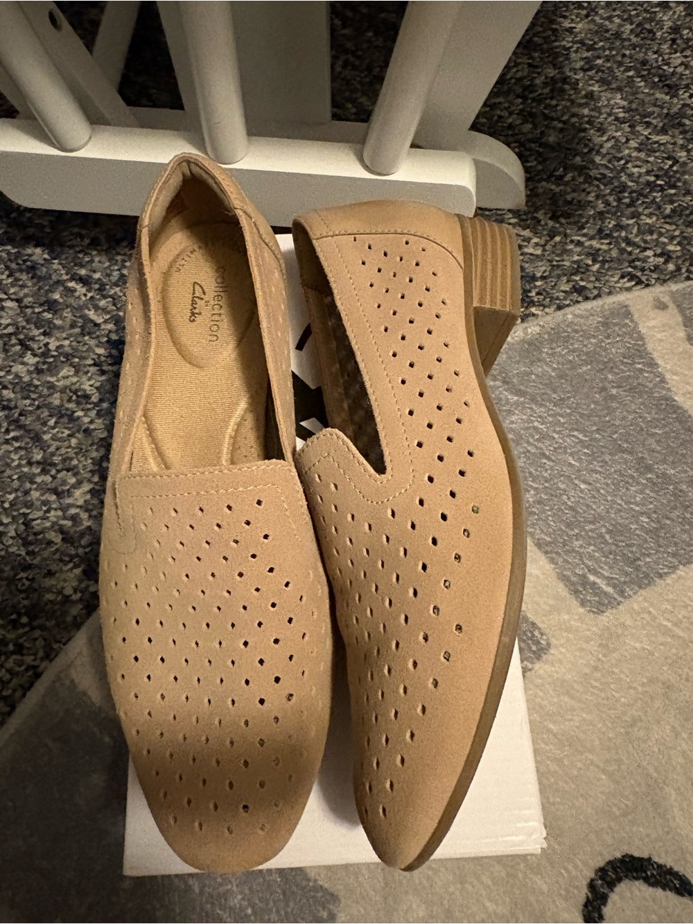 Clarks Beige Perforated Slip-On Loafers - Picture 3 of 4